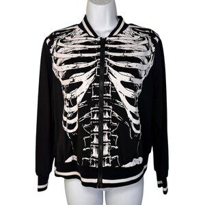 Black & White Ribcage Skeleton Varsity Jacket Goth Punk Emo Halloween Horror S